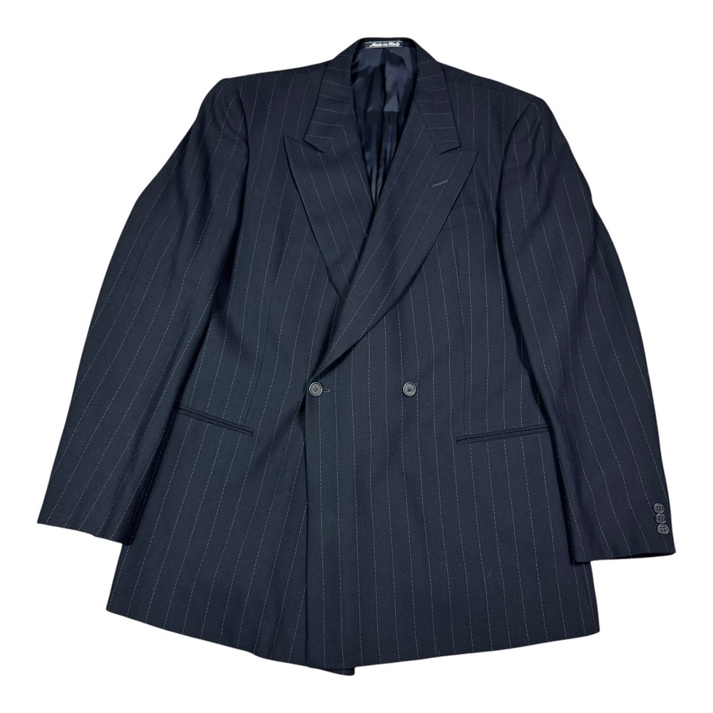Vintage Giorgio Armani Wool Blend Peak Lapel Striped Suit Jacket Men's 44L
